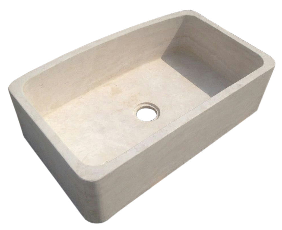 36" Single Bowl Curved Front Travertine Farmhouse Sink