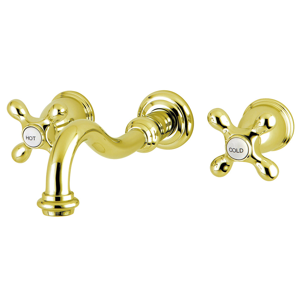Vintage 8-Inch Wall Mount Sink Faucet with Cross Handle, Polished Brass