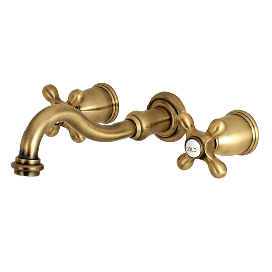 Vintage 8-Inch Wall Mount Sink Faucet with Cross Handle, Vintage Brass