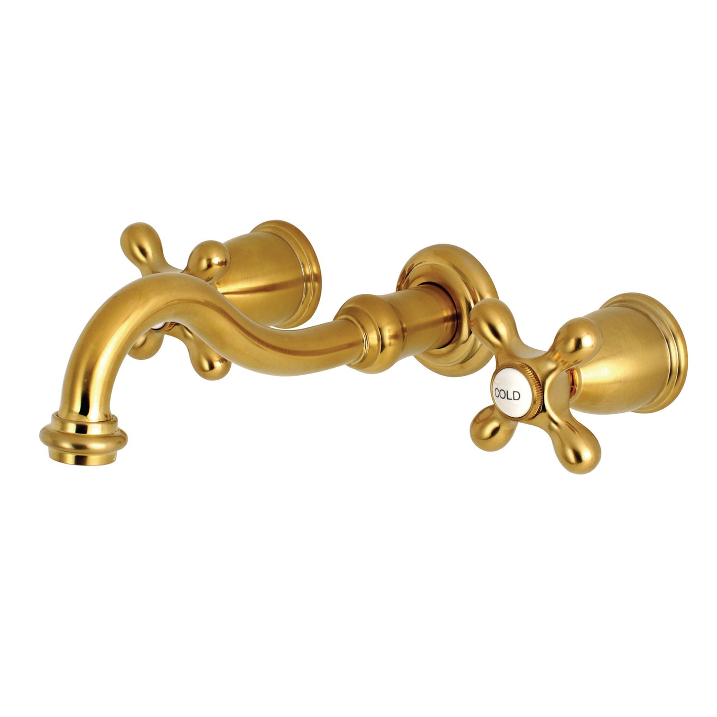 Vintage 8-Inch Wall Mount Sink Faucet with Cross Handle, Satin Brass