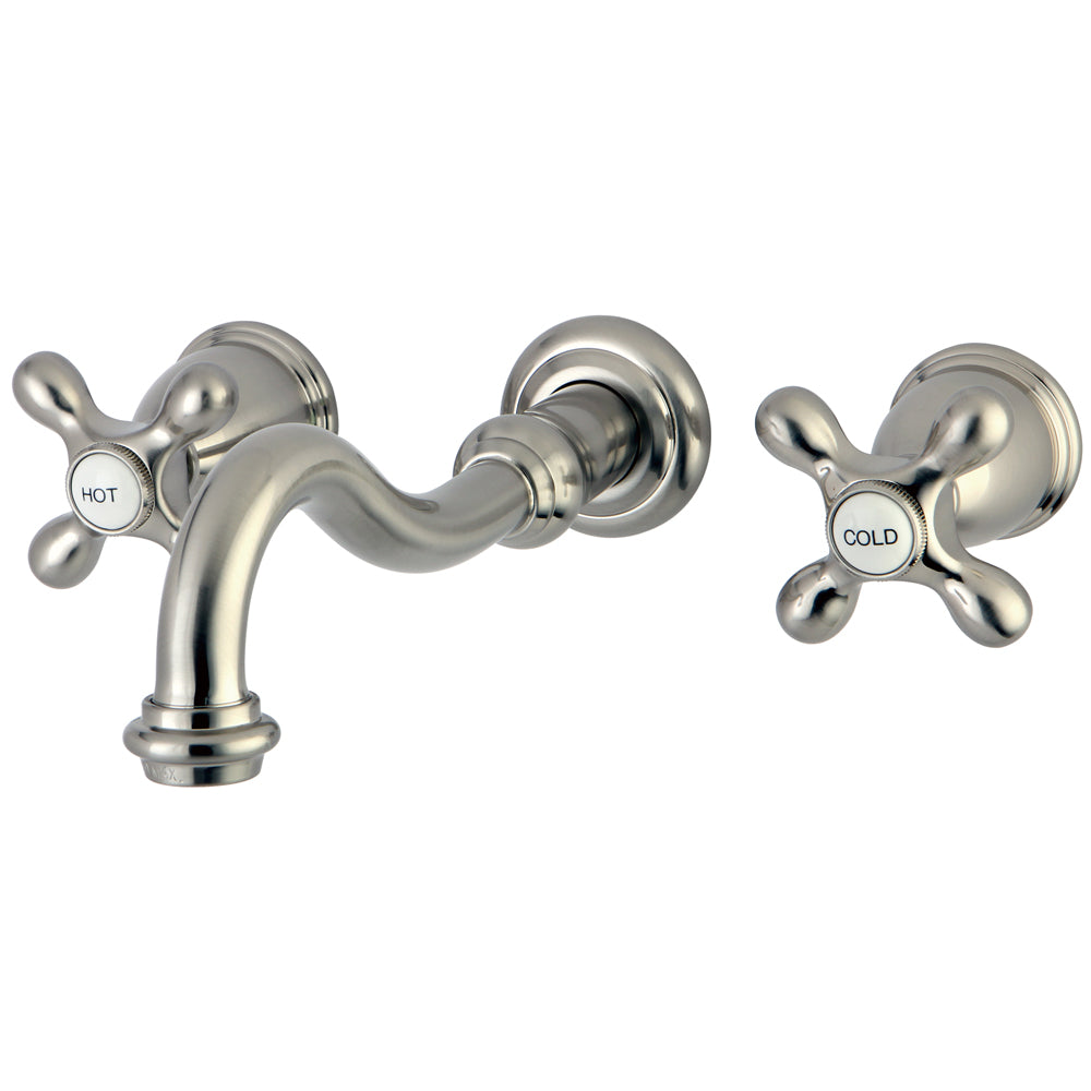 Vintage 8-Inch Wall Mount Sink Faucet with Cross Handle, Brushed Nickel
