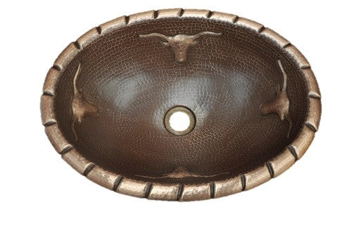 Oval Copper Sink with Longhorn Design