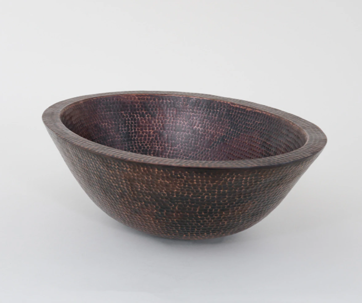 Oval Double Bowl Vessel Hammered Copper Sink
