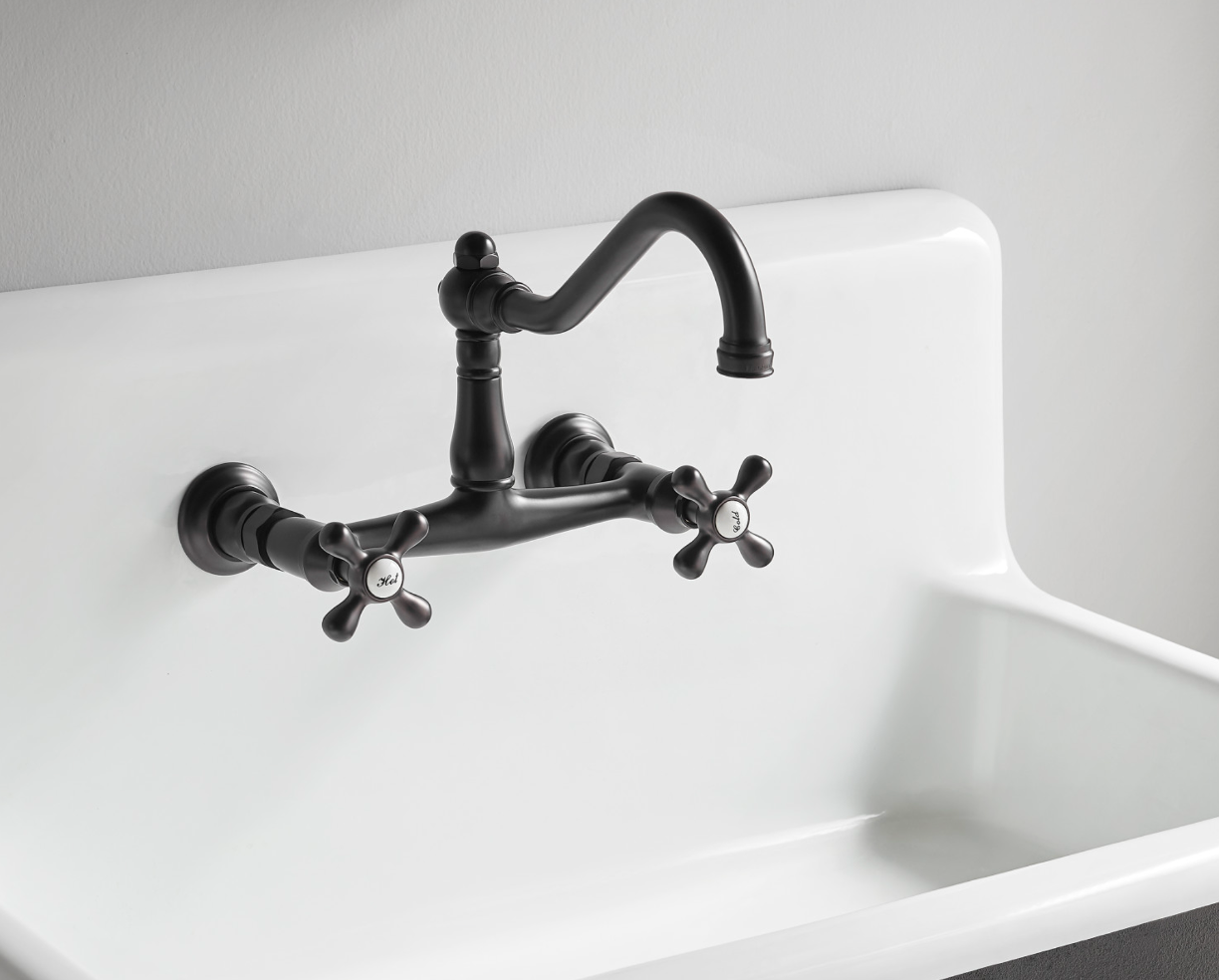 36" Cast Iron White Wall Mount Sink with 2 Faucet Holes