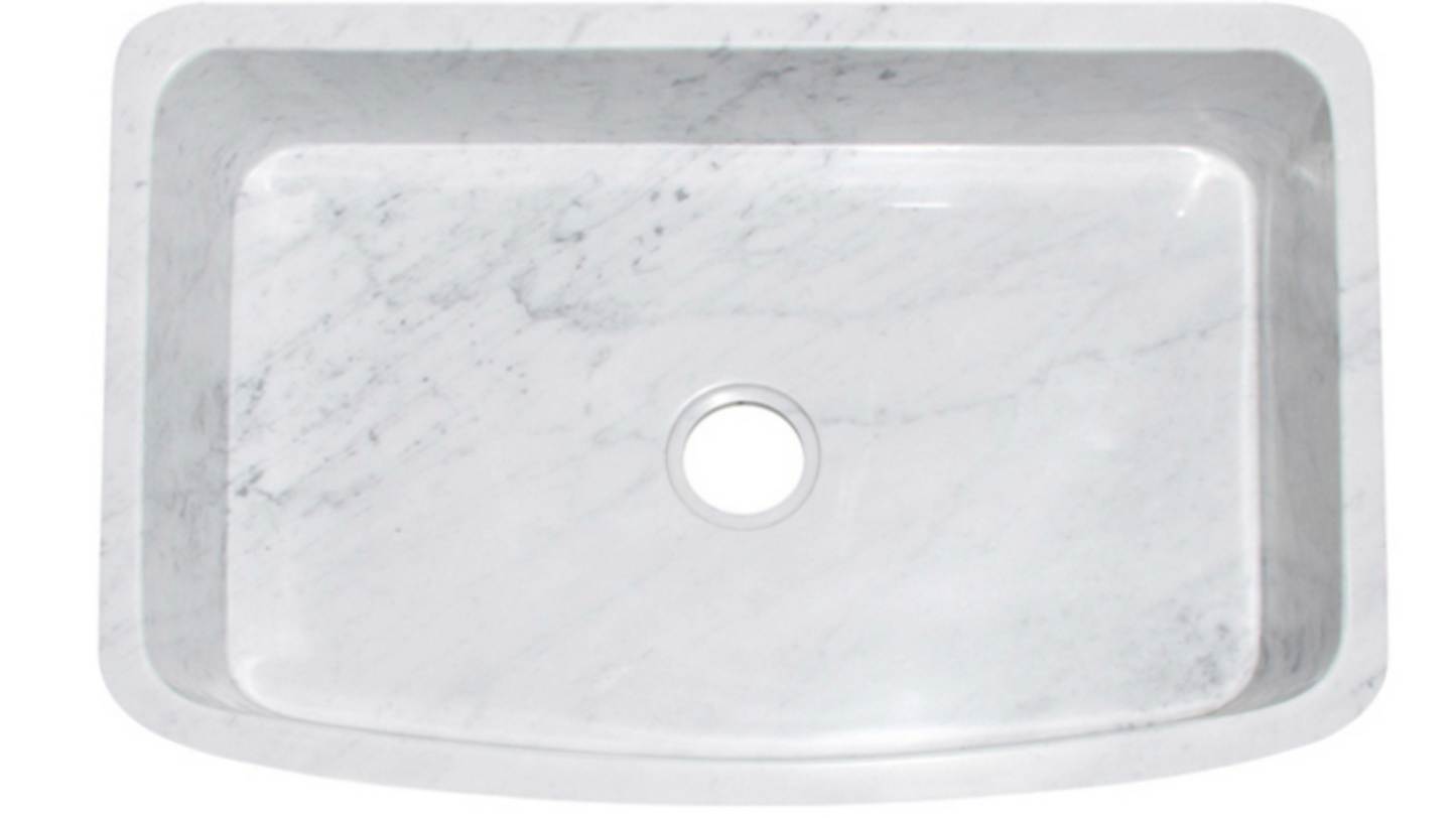 33" White Carrara Marble Curved Apron Front Sink
