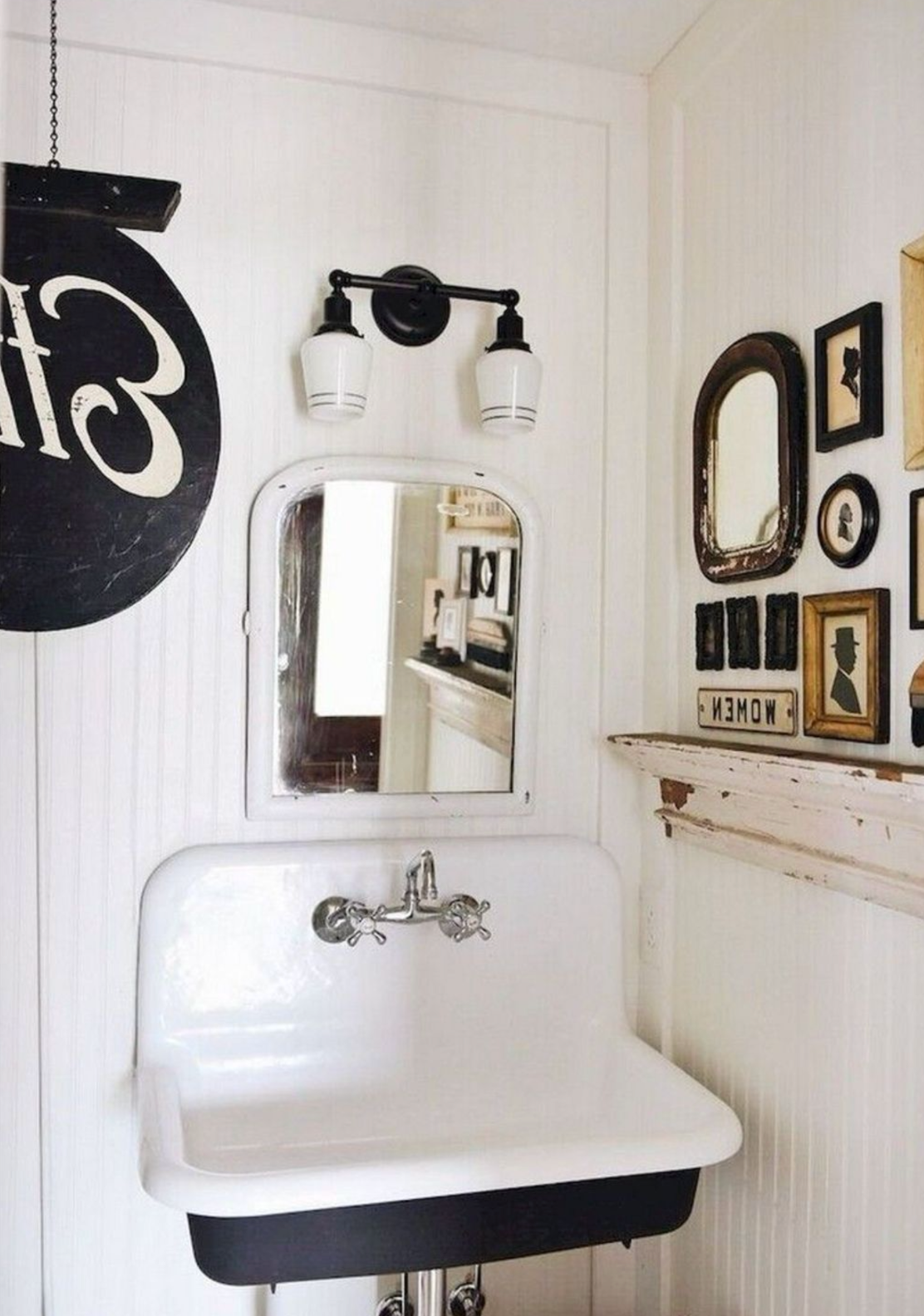 36" Cast Iron White Wall Mount Sink with 2 Faucet Holes