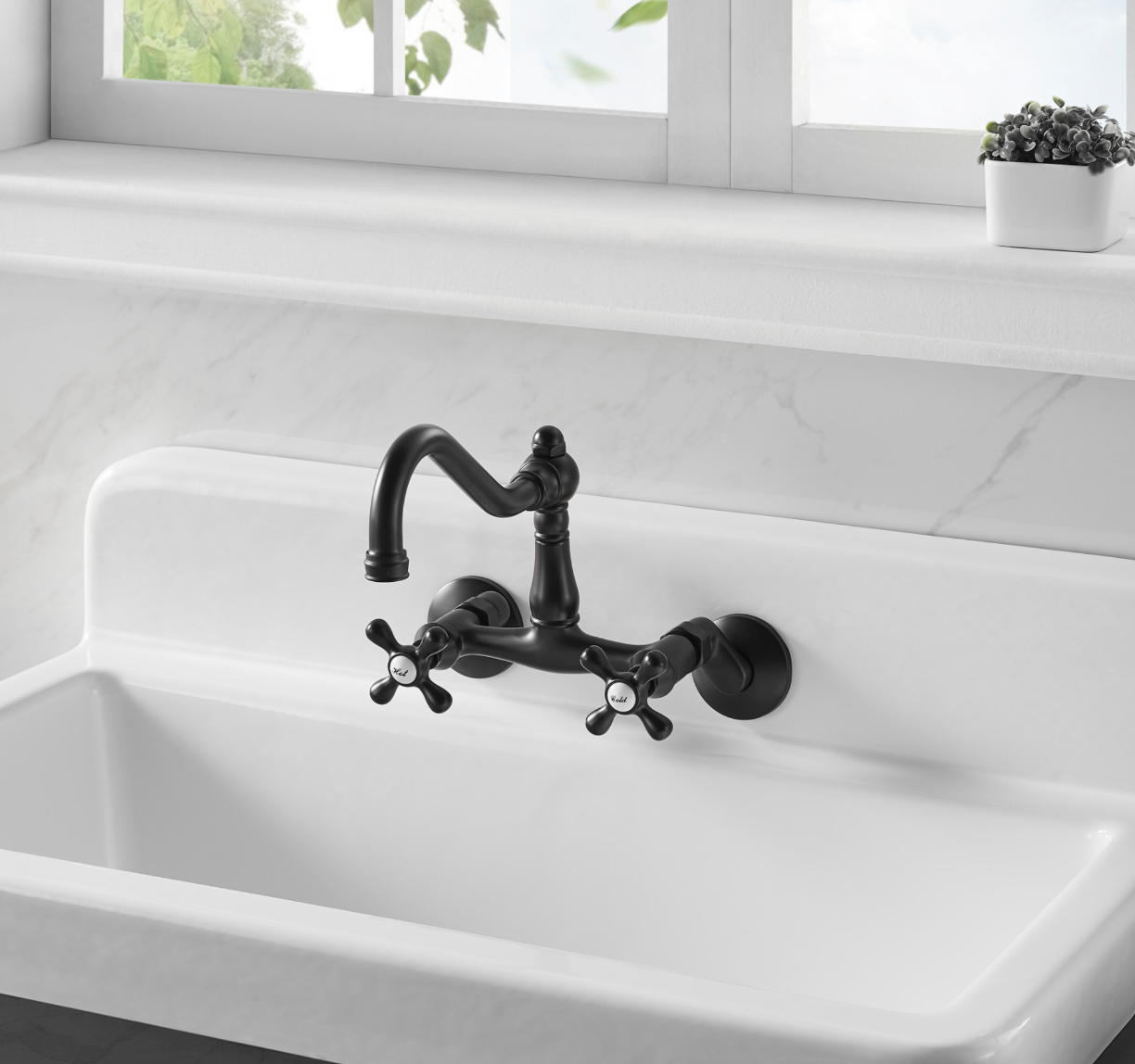 33" Cast Iron White Wall Mount Sink with Faucet Holes