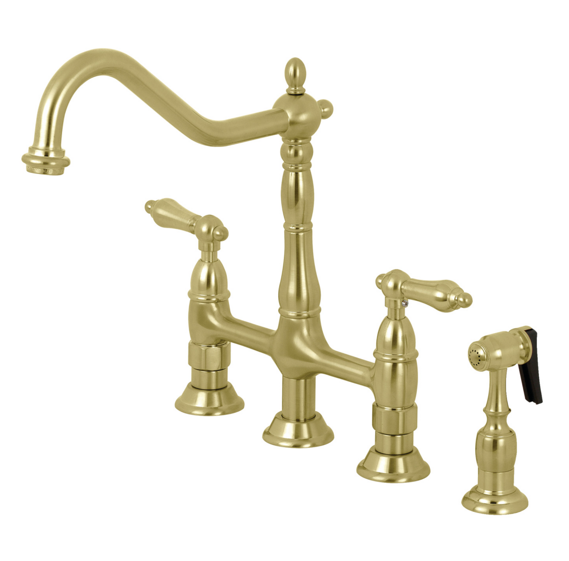 Heritage Bridge Kitchen Faucet with Side Spray - Lever Handles