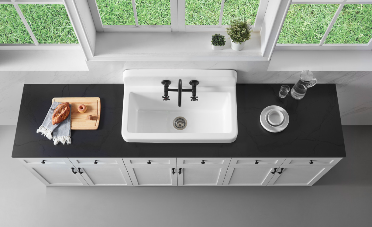 33" Cast Iron White Wall Mount Sink with Faucet Holes