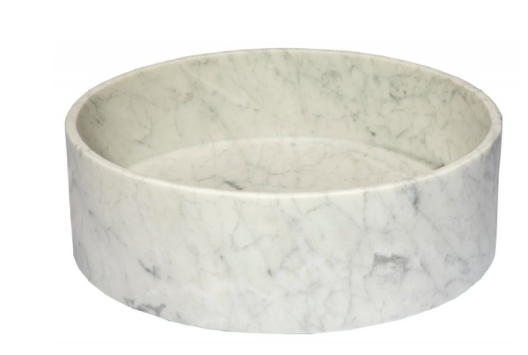 Thin Lip Round Column Vessel Sink - Carrara Marble