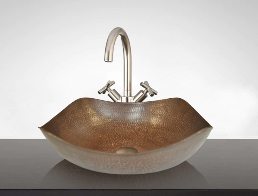 Hammered Copper Vessel Sink with Four Peaks Design