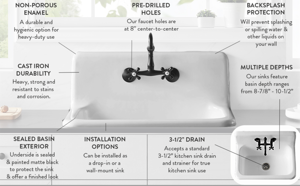 36" Cast Iron White Wall Mount Sink with Faucet Holes