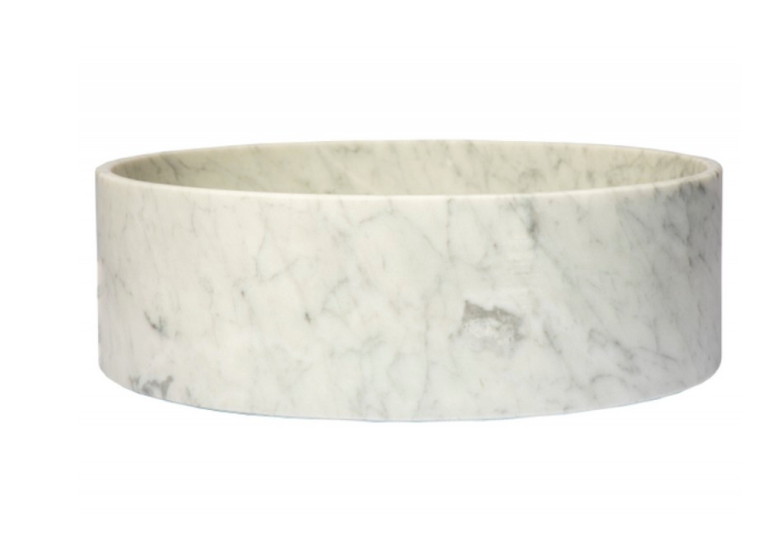 Thin Lip Round Column Vessel Sink - Carrara Marble