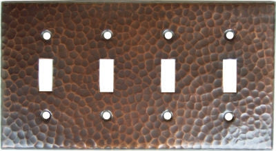 Quadruple Toggle Hammered Copper Switch Plate Cover
