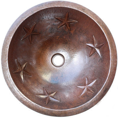 Round Flat Edge 17" Copper Bath Sink Stars Design