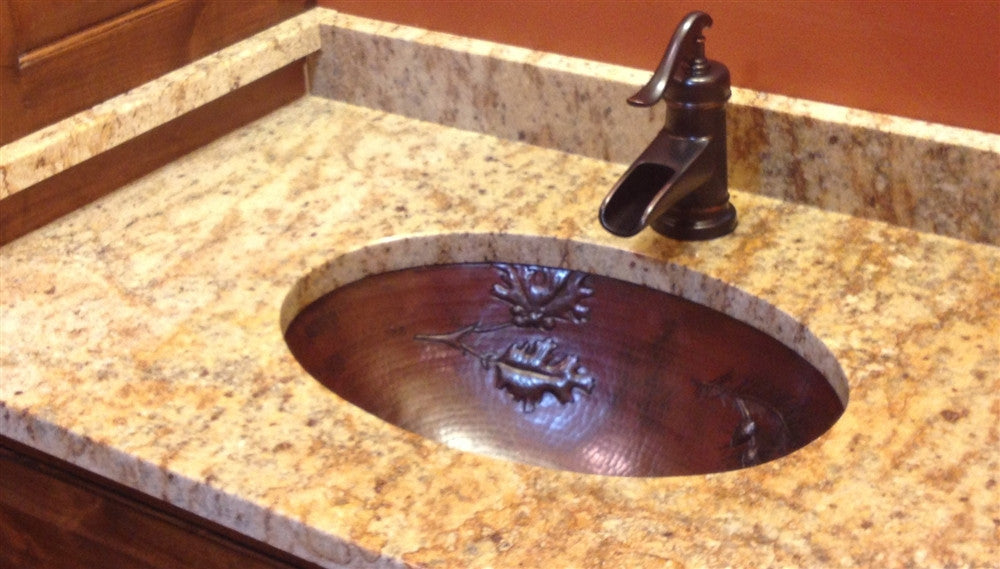 Oval Copper Sink with Branch Pinecones Design