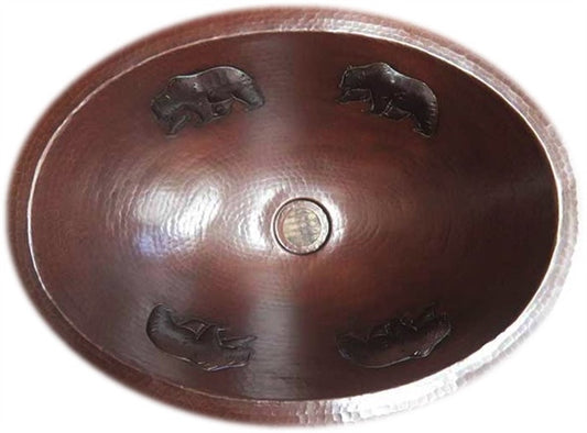 Oval Copper Sink with Bears Design
