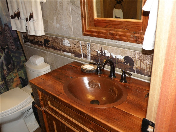 Oval Copper Sink with Bears Design