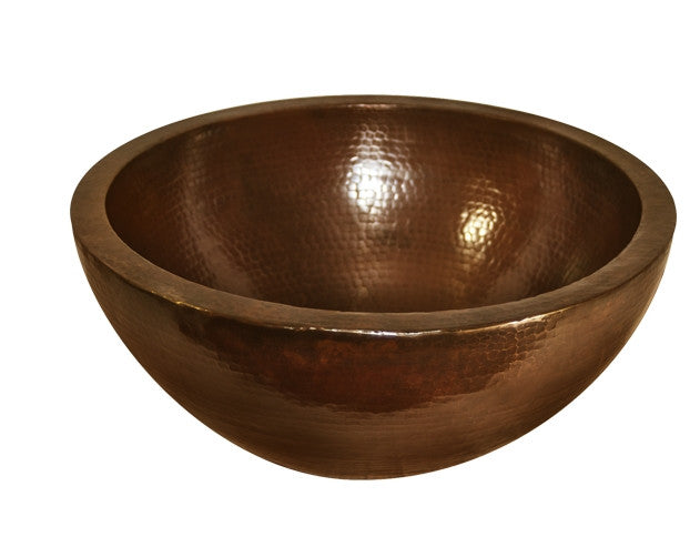 Round Double Bowl Vessel Hammered Copper Sink
