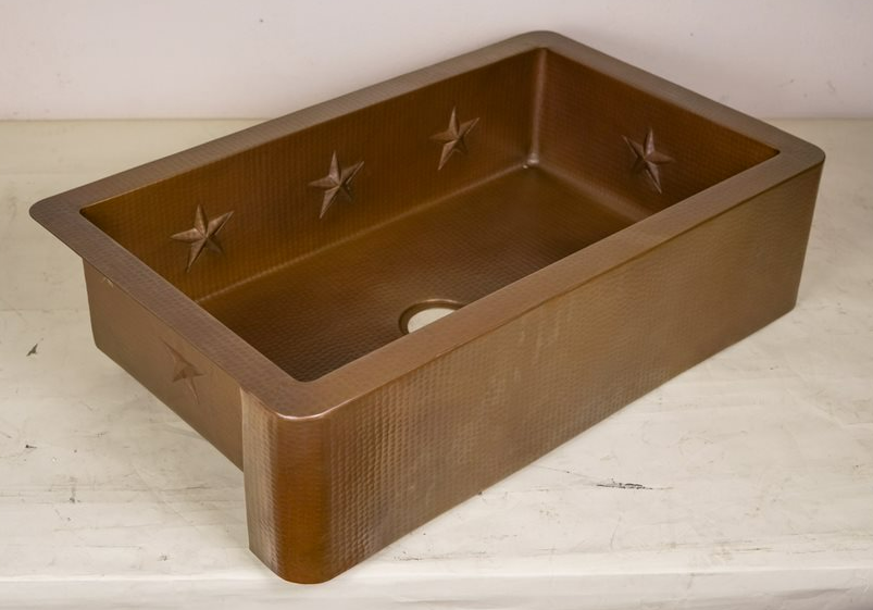 36" Farmhouse Copper Kitchen Sink w/Texas Star