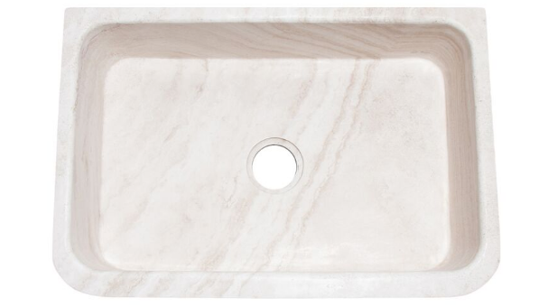 30" Travertine Farmhouse Sink with Floral Apron