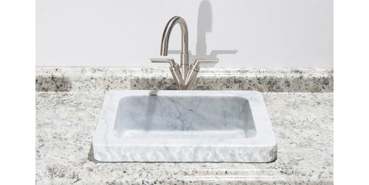 19" Carrara Marble Bathroom Sink with Chiseled Edge