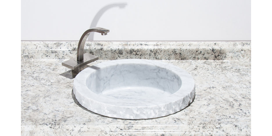 18" Carrara Marble Bathroom Sink with Chiseled Edge
