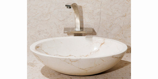 18" Oval Crema Marfil Marble Vessel Sink