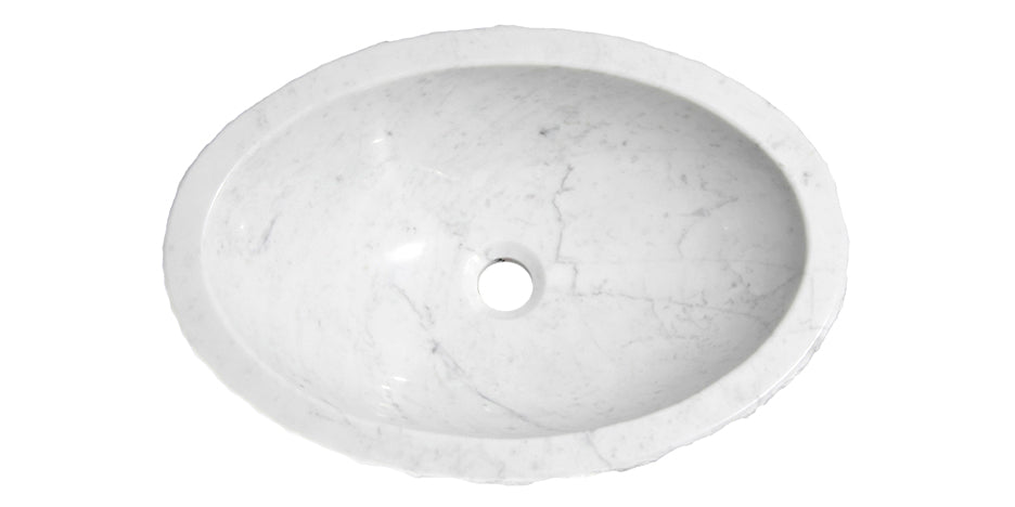 20" Oval Carrara White Marble Sink w/Chiseled Edge