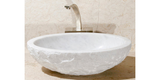 18" Oval Carrara White Marble Sink w/Chiseled Edge