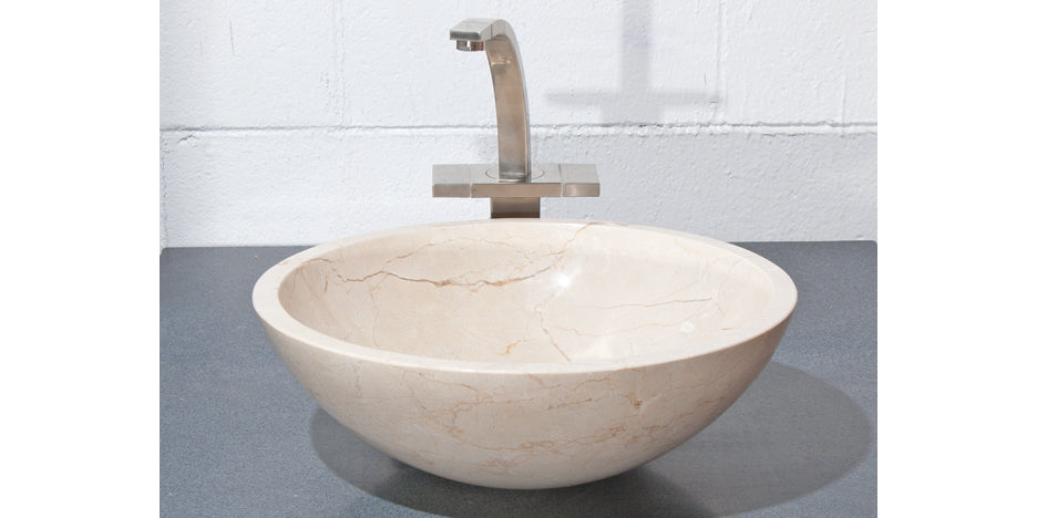 17" Round Creme Marble Vessel Sink