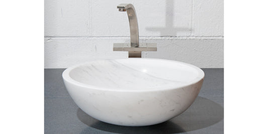 17" Round White Marble Vessel Sink
