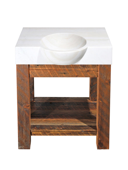 30" Rustic Reclaimed Barnwood Vanity with Curved Front Palissandro White Marble