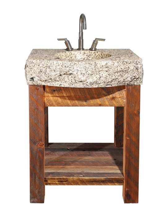 27" Rustic Reclaimed Barnwood Vanity with Solid Granite Block Sink