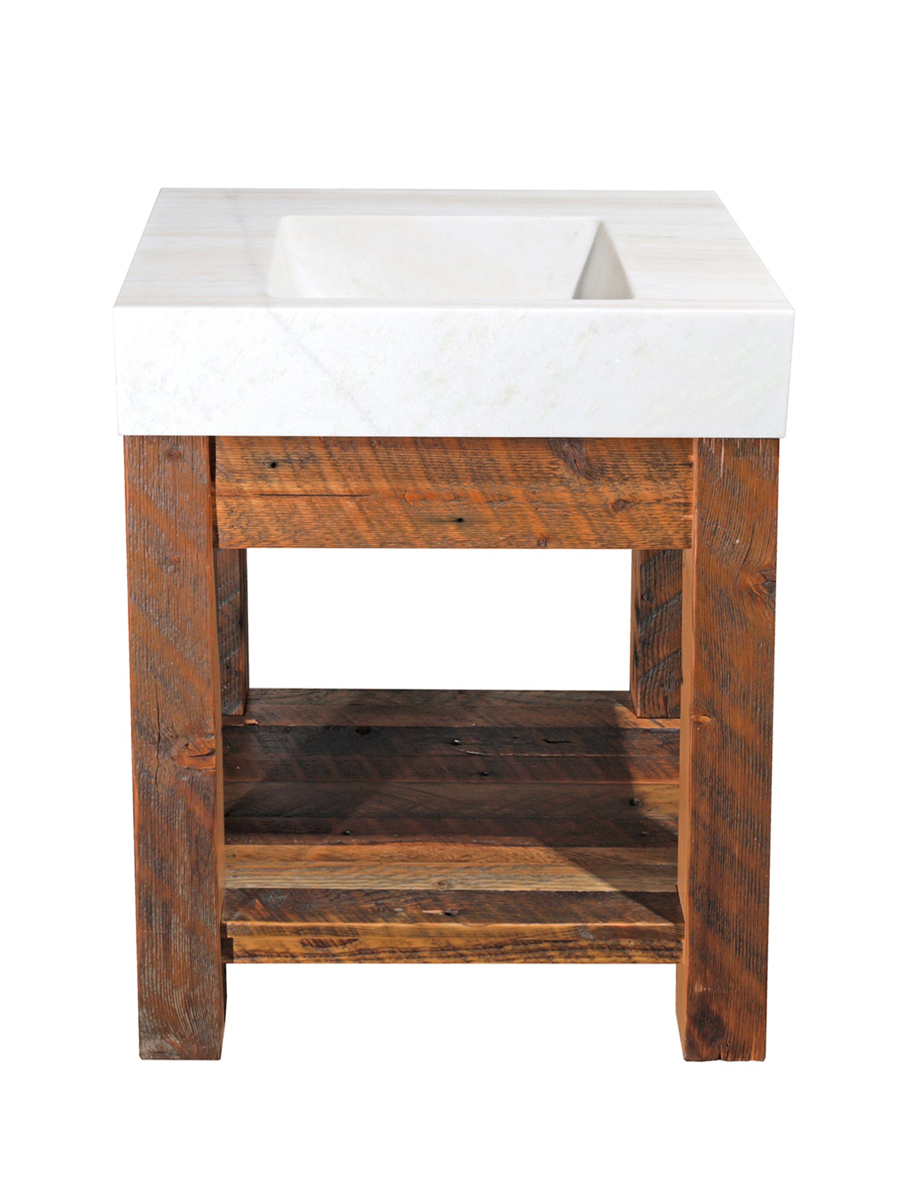 30" Rustic Reclaimed Barnwood Vanity with Palissandro White Marble