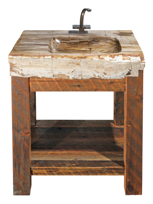 36" Rustic Reclaimed Barnwood Vanity with Petrified Wood Sink
