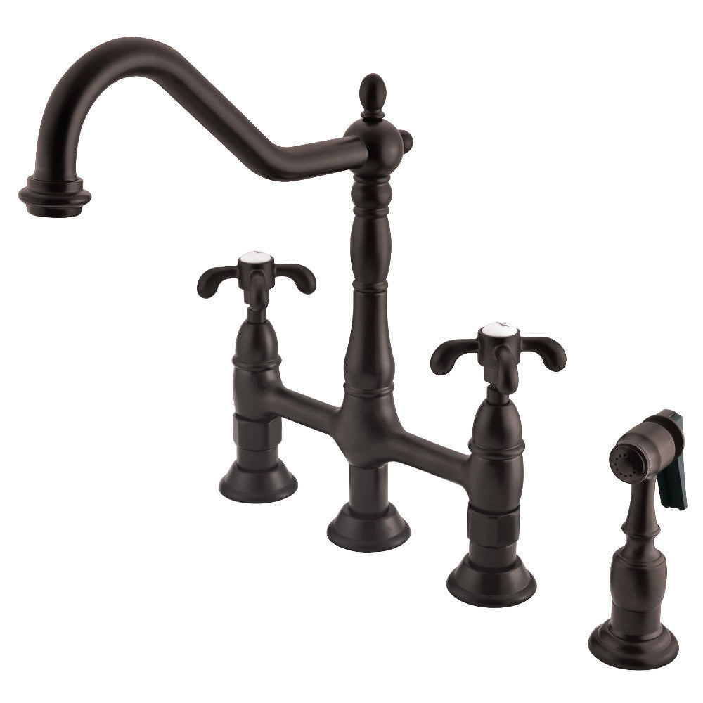 French Country Kitchen Bridge Faucet with Sprayer