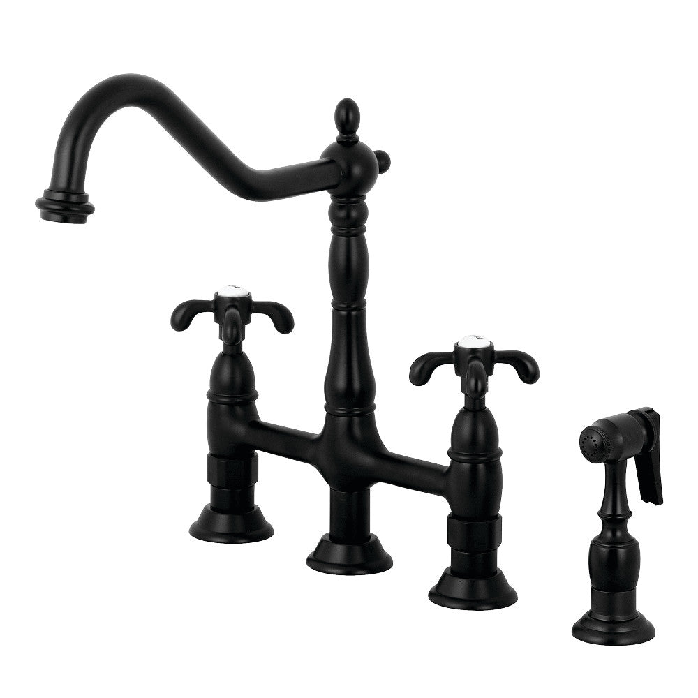French Country Kitchen Bridge Faucet with Sprayer