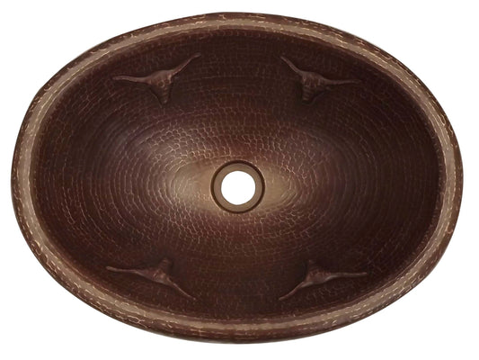 Oval Copper Sink with Longhorns Design
