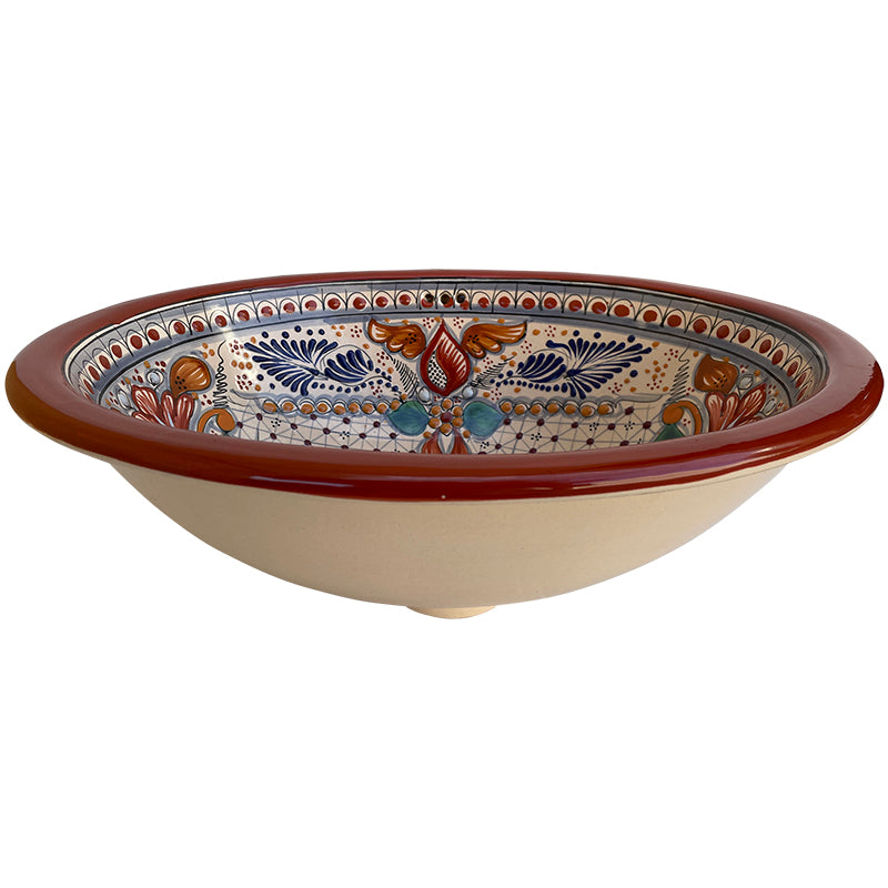 17" Oval Terracotta Multicolor Talavera Ceramic Bathroom Sink