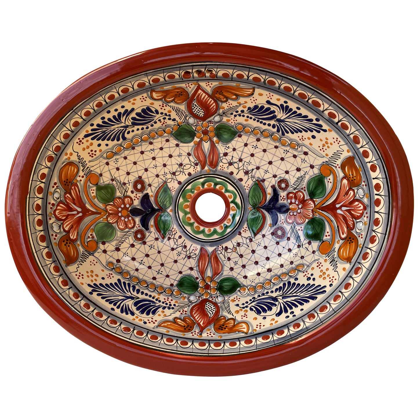 17" Oval Terracotta Multicolor Talavera Ceramic Bathroom Sink