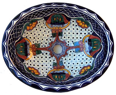 17" Oval Blue Mesh Ceramic Talavera Sink