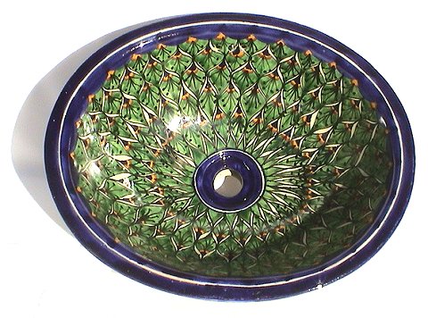 17" Green Peacock Ceramic Talavera Sink